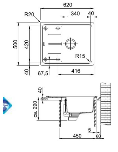 Franke BFG 611-62 fragranit plautuvė su ventiliu