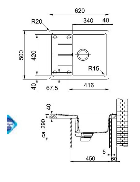 Franke BFG 611-62 fragranit plautuvė su ventiliu
