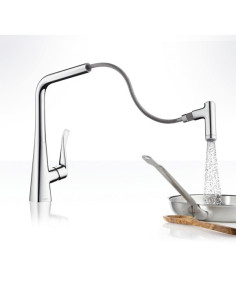 Plautuvės maišytuvas Hansgrohe Metris su ištraukiamu dušeliu chromas