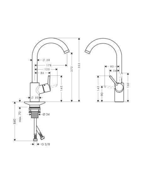 Plautuvės maišytuvas Hansgrohe Talis S2 Variarc lenktu snapu chromas