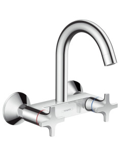 Plautuvės maišytuvas Hansgrohe Logis montuojamas į sieną dviejų rankenėlių lenktu snapu chromas