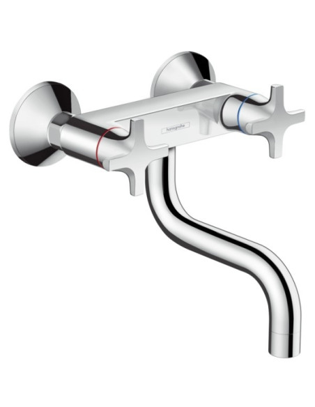 Plautuvės maišytuvas Hansgrohe Logis montuojamas į sieną dviejų rankenėlių chromas