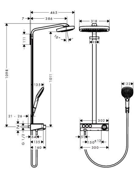 Termostatinė dušo sistema Hansgrohe Raindance Select E 300 3jet ST chromas