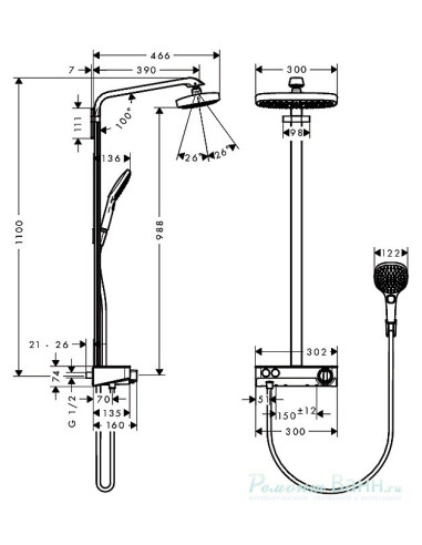 Termostatinė dušo sistema Hansgrohe Raindance Select E 300 3jet ST baltas/chromas