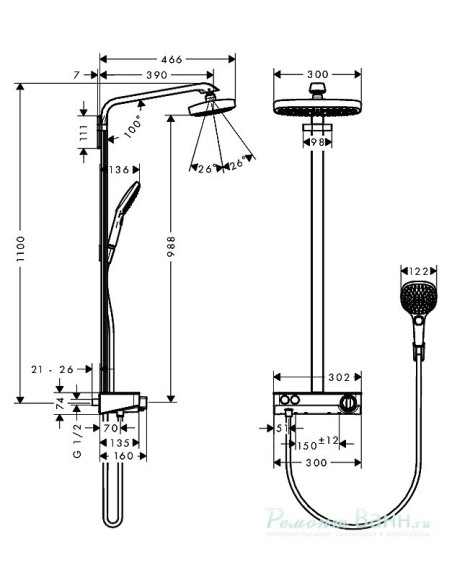 Termostatinė dušo sistema Hansgrohe Raindance Select E 300 3jet ST baltas/chromas