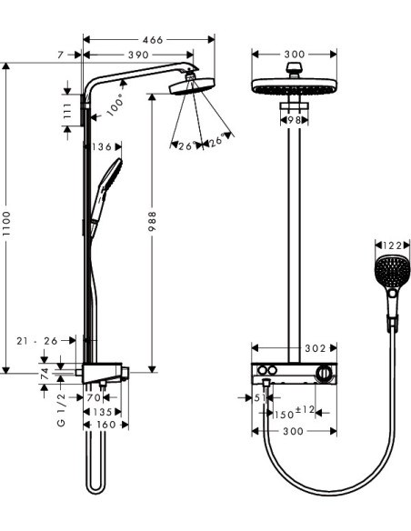 Termostatinė dušo sistema Hansgrohe Raindance Select E 300 2jet ST chromas