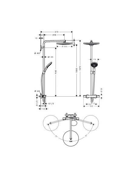 Termostatinė dušo sistema Hansgrohe Raindance Select S 300 2jet ST chromas