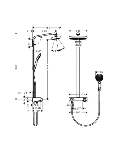 Termostatinė dušo sistema Hansgrohe Raindance Select E 300 2jet ST baltas/chromas