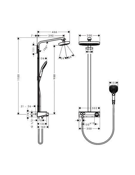 Termostatinė dušo sistema Hansgrohe Raindance Select E 300 2jet ST baltas/chromas