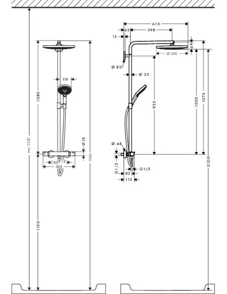 Termostatinė dušo sistema Hansgrohe Raindance Select S 300 2jet ST baltas/chromas