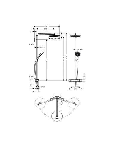 Termostatinė dušo sistema Hansgrohe Raindance Select S 240 2jet baltas/chromas