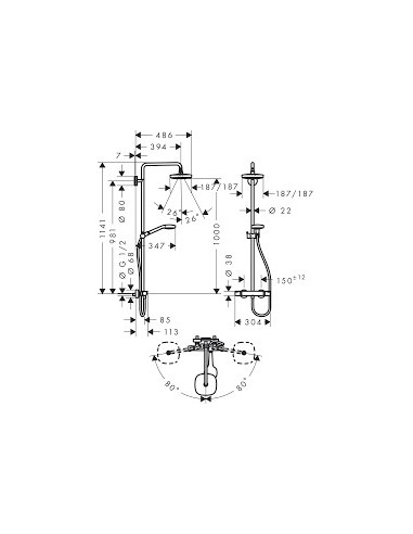 Termostatinė dušo sistema Hansgrohe Croma Select E 180 2jet chromas