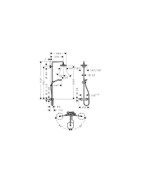 Termostatinė dušo sistema Hansgrohe Croma Select E 180 2jet chromas