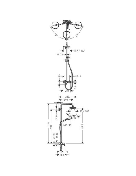 Dušo sistema Hansgrohe Croma Select E 180 2jet chromas