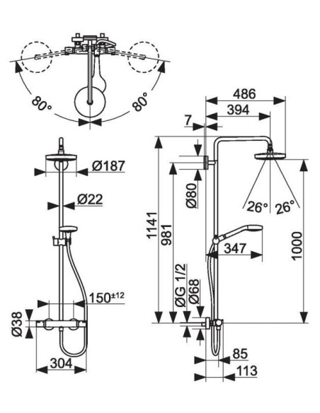 Termostatinė dušo sistema Hansgrohe Croma Select S 180 2jet chromas