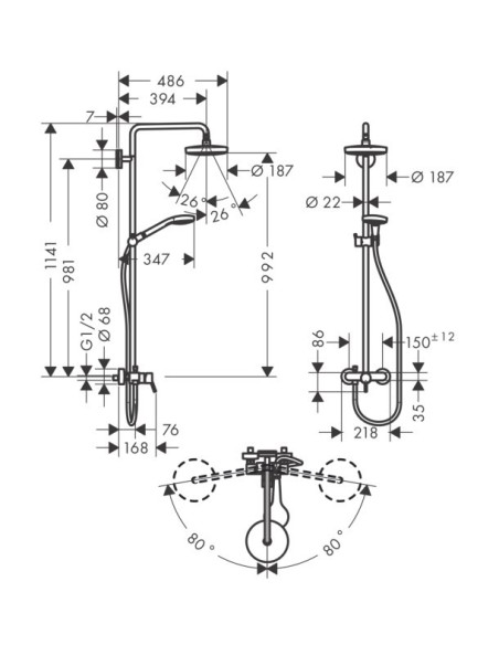Dušo sistema Hansgrohe Croma Select S 180 2jet chromas
