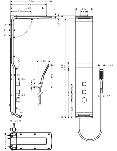 Dušo sistema Hansgrohe Raindance Lift 180 2jet matinis chromas
