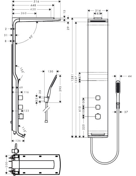 Dušo sistema Hansgrohe Raindance Lift 180 2jet matinis chromas