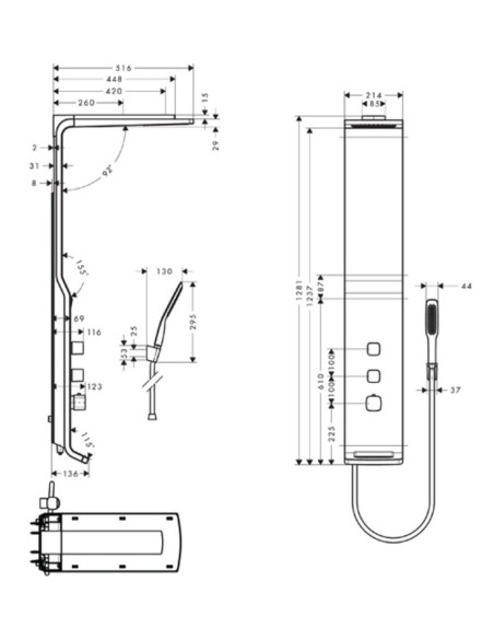 Dušo sistema Hansgrohe Raindance Lift 180 2jet baltas/chromas