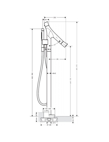 Termostatinis vonios maišytuvas Hansgrohe Axor Strack Organic montuojamas ant grindų