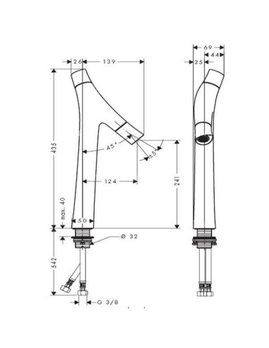Praustuvo maišytuvas Hansgrohe Axor Strack Organic 435 be dugno vožtuvo