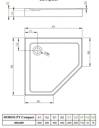 Radaway Doros PT Compact penkiakampis dušo padėklas