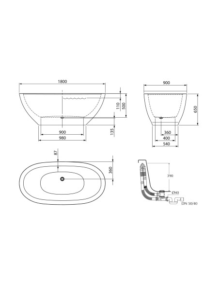 Silkstone Graphite vonia Paa Dolce 1800x900 laisvai pastatoma