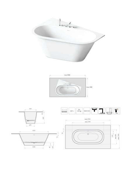 Nestandartinių matmenų vonia Paa Deco Shape 1750-2500x800-1300