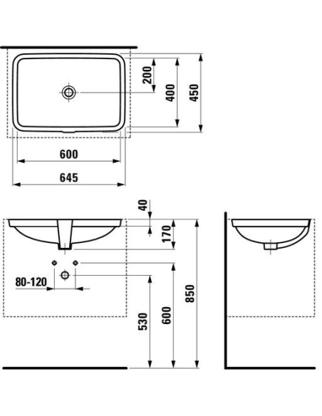 Praustuvas Laufen Pro S 600x400 montuojamas iš apačios