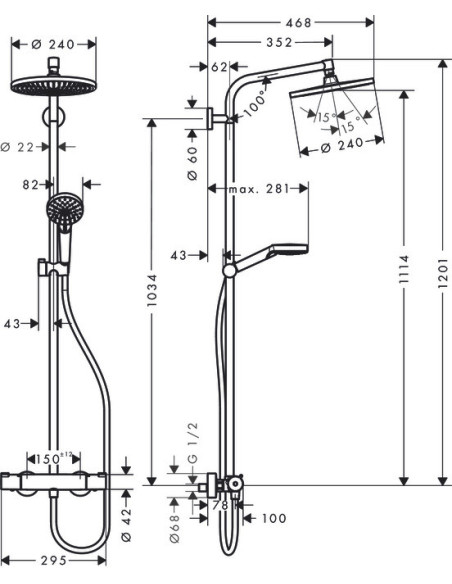 Dušo sistema 240 1jet Showerpipe su termostatu