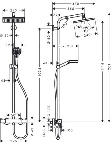 Dušo sistema 240x240 1jet Showerpipe...