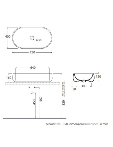 Pastatomas praustuvas dubuo Nuvola 750x400 H160 baltas