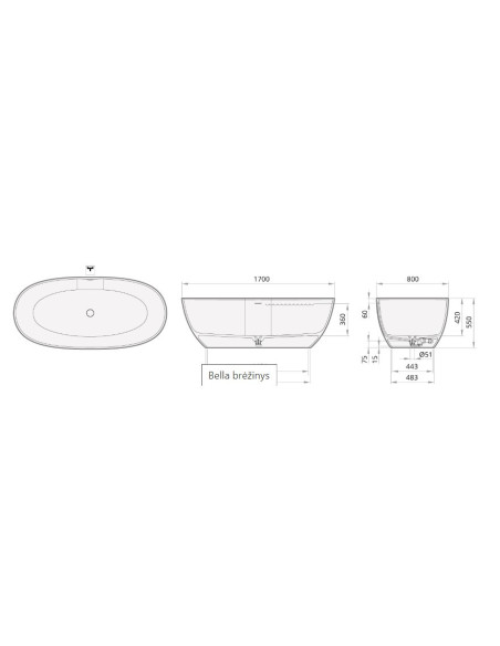 Paa Bella laisvai pastatoma vonia 1700x800