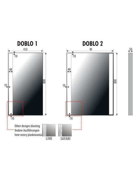 Keturkampis veidrodis DOBLO su LED apšvietimu