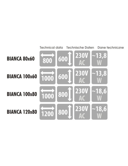 Keturkampis veidrodis BIANCA su LED apšvietimu