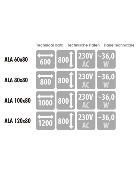 Keturkampis veidrodis ALA su LED apšvietimu