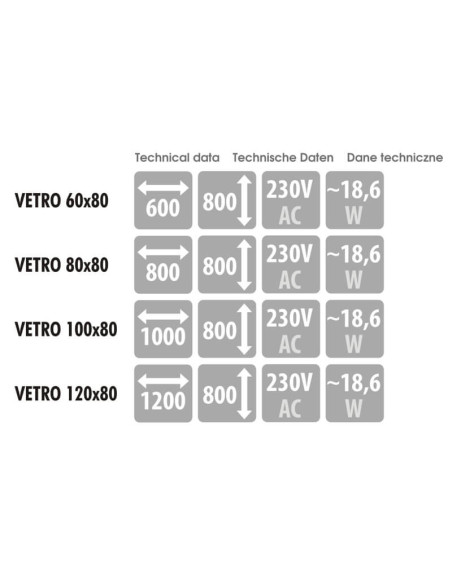 Keturkampis veidrodis VETRO su LED apšvietimu