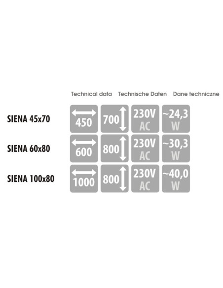 Keturkampis veidrodis SIENA su LED apšvietimu