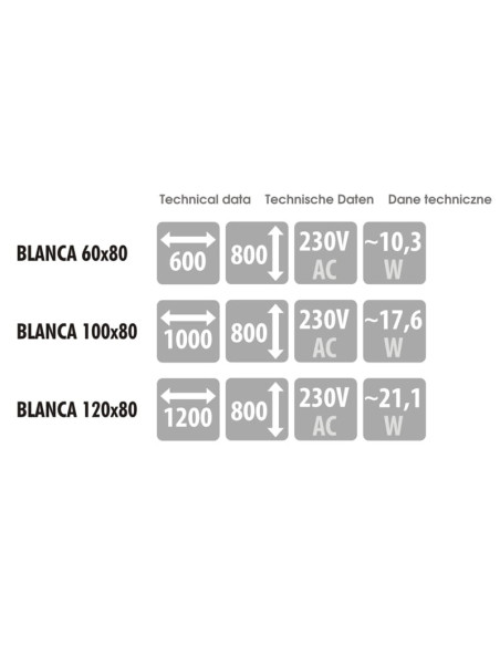 Keturkampis veidrodis BLANCA su LED apšvietimu