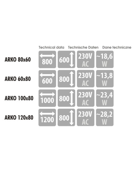 Keturkampis veidrodis ARKO su LED apšvietimu