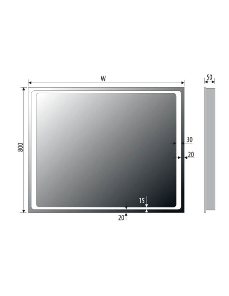 Keturkampis veidrodis QUADRO su LED apšvietimu