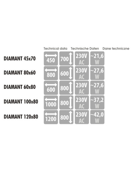 Keturkampis veidrodis DIAMANT su LED apšvietimu