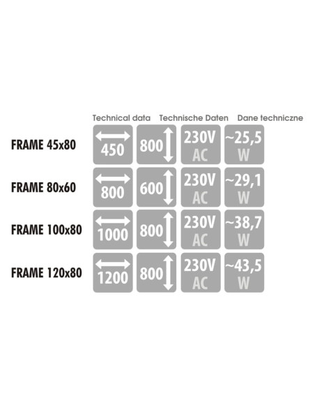 Keturkampis veidrodis FRAME su rėmu, LED apšvietimu