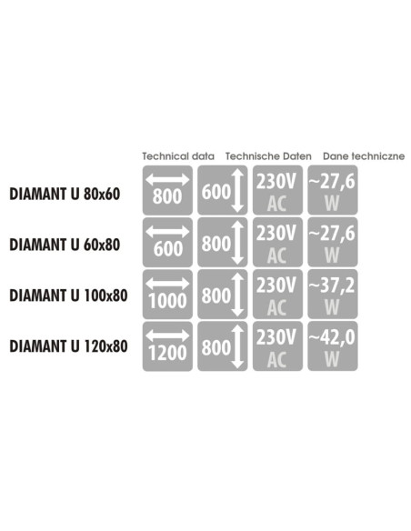 Keturkampis veidrodis DIAMANT U su LED apšvietimu