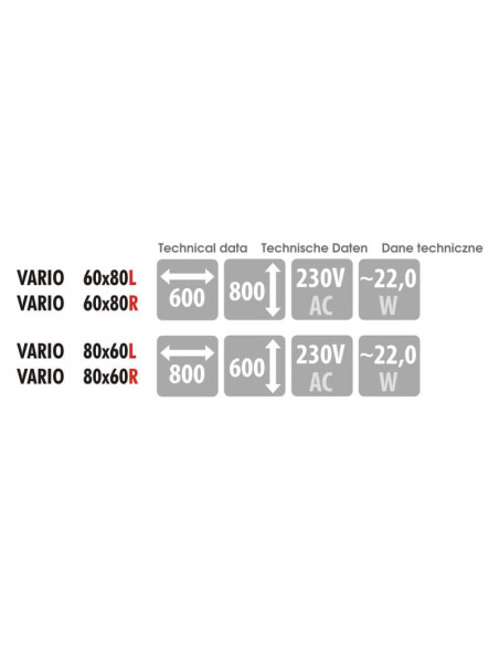 Keturkampis veidrodis VARIO su LED apšvietimu