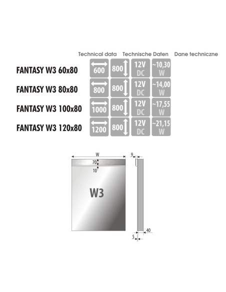 Keturkampis veidrodis FANTASY su LED apšvietimu