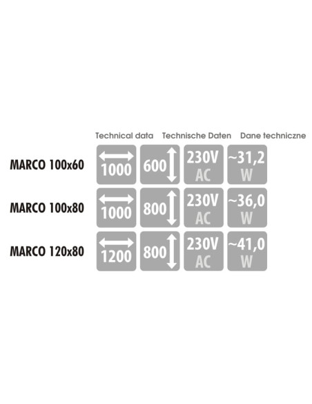 Keturkampis veidrodis MARCO su LED apšvietimu