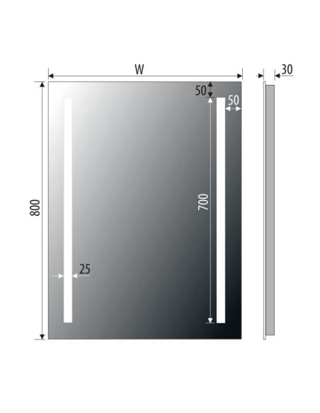 Keturkampis veidrodis SLIM su LED apšvietimu