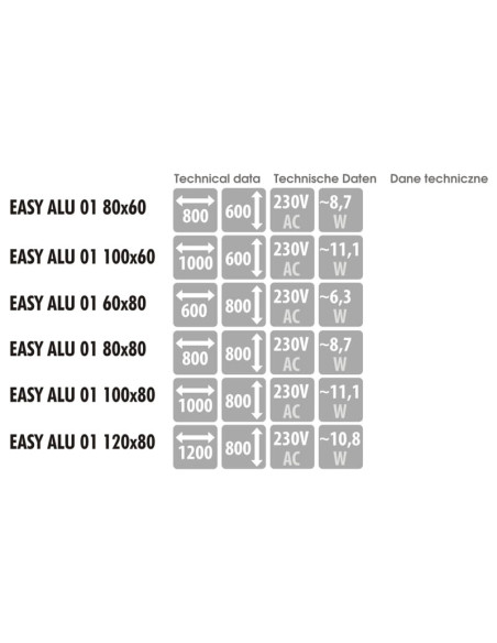 Keturkampis veidrodis EASY ALU 01 su LED apšvietimu