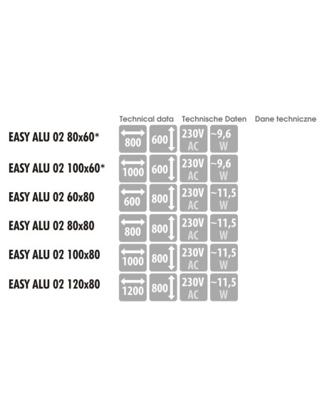 Keturkampis veidrodis EASY ALU 02 su LED apšvietimu